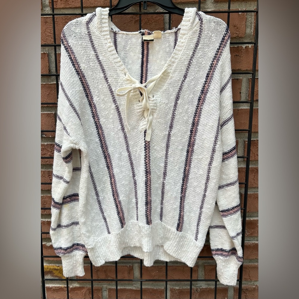 Roxy Striped V-Neck Hooded Sweater